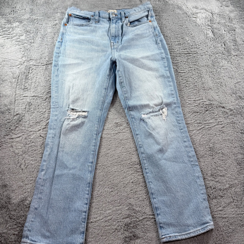 Madewell High-Rise Slim Crop Boyjean Distressed Light Wash Denim Jeans 28